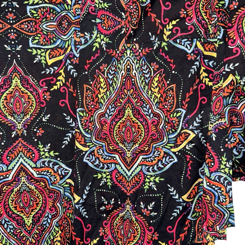 Soho Jeans Boho Paisley V-Neck Blouse XL Vibrant Festival Roll-Tab Top - Picture 5 of 9